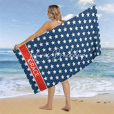 Lofaris Custom Name Navy Blue Stars Beach Towel For Gifts